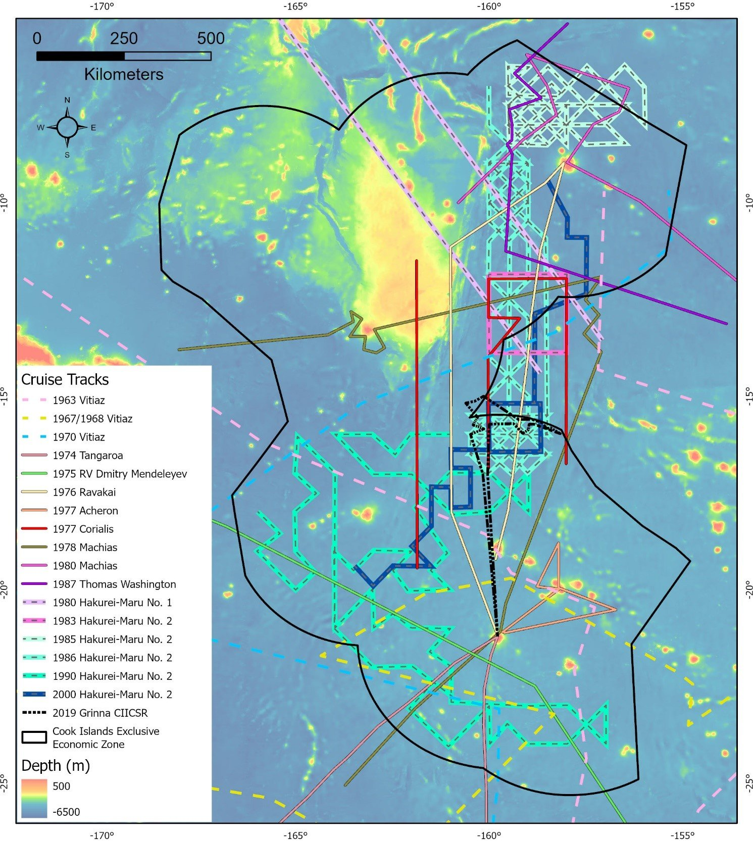 Cook Islands subsea survey tracks as of 2019