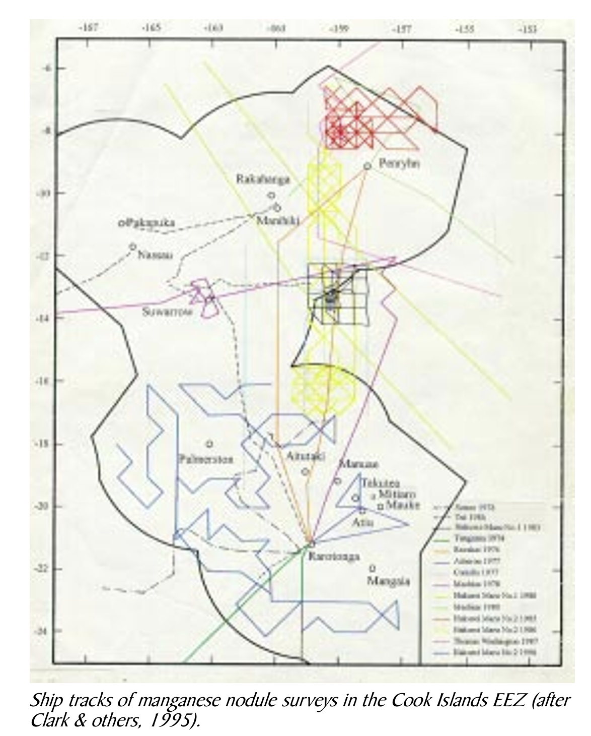 Survey tracks in the Cook Islands EEZ as of 1995