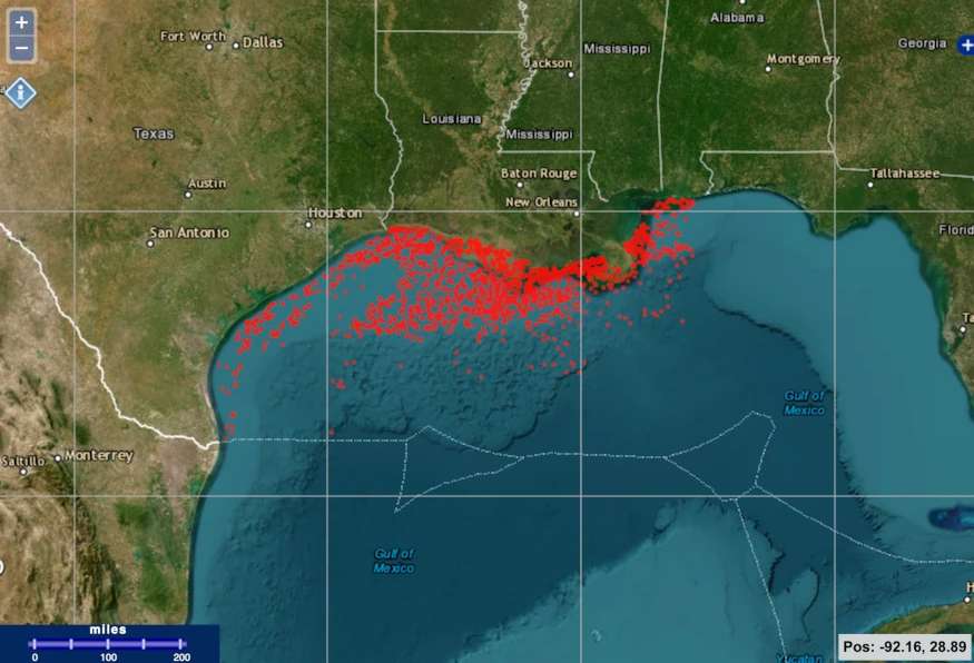 Map of Gulf of Mexico oil operations