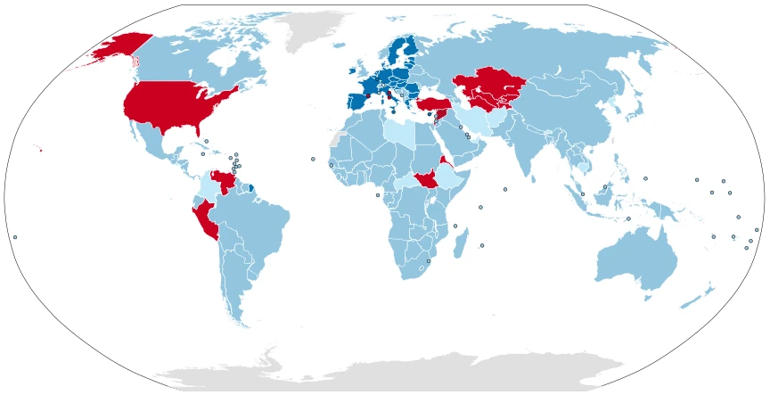 World map of signatories to UNCLOS