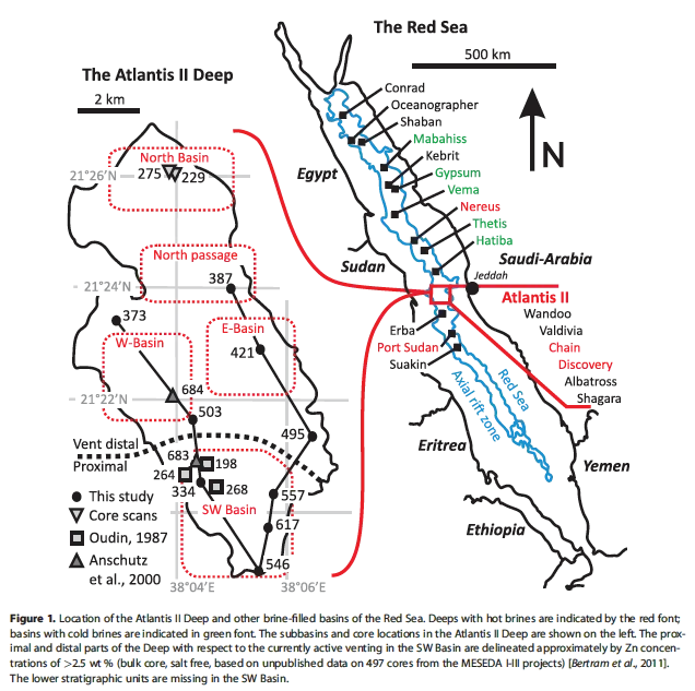 Overview of brine-filled basins of the Red Sea