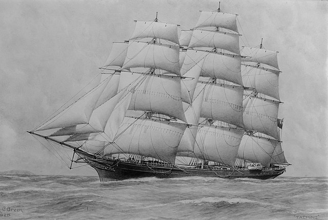 A sailing clipper in high seas