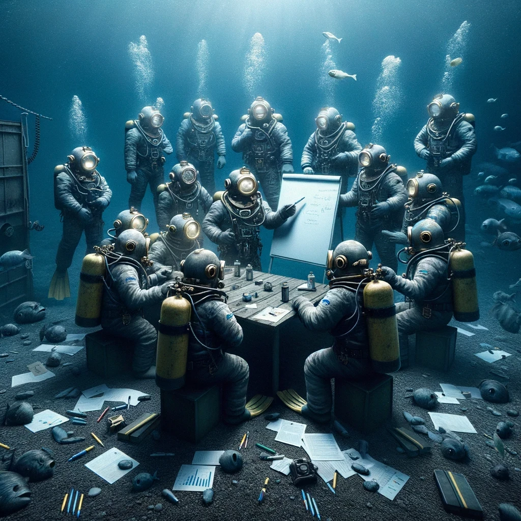 Hank Gruberson and his team of deep sea miners gather to plan their next expedition