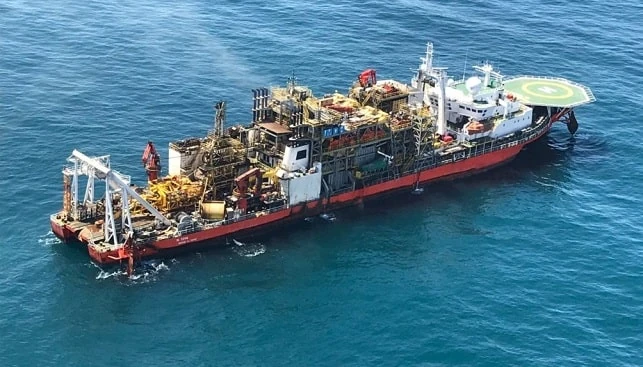 Offshore subsea mining vessel mining in the ocean near Namibia