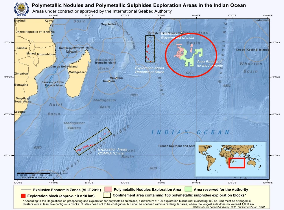 Contract areas for subsea minerals in the Indian Ocean