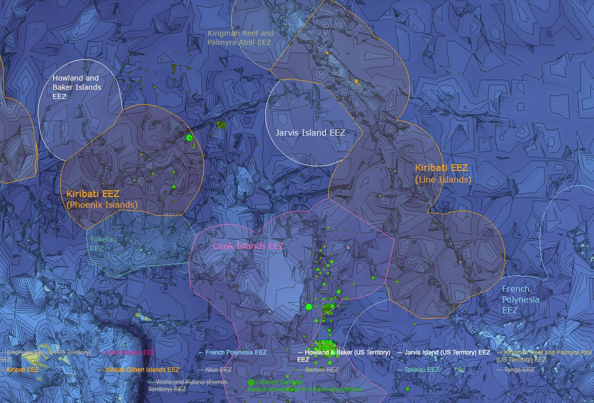 Map of Exclusive Economic Zone of Kiribati, and presence of subsea minerals