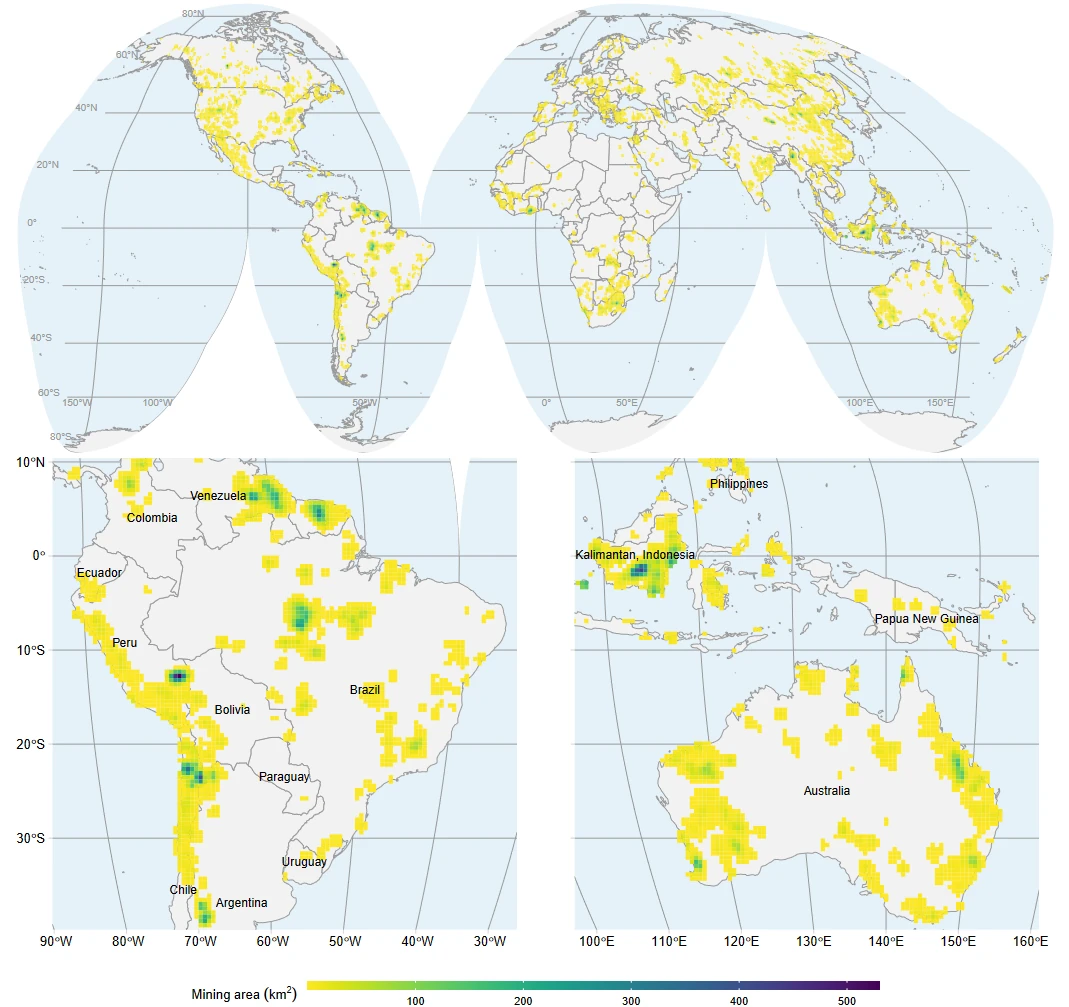 Map of worldwide impact of terrestrial mining