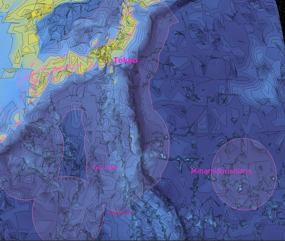 Map of Exclusive Economic Zone of Japan, including the island of Minamitorishima