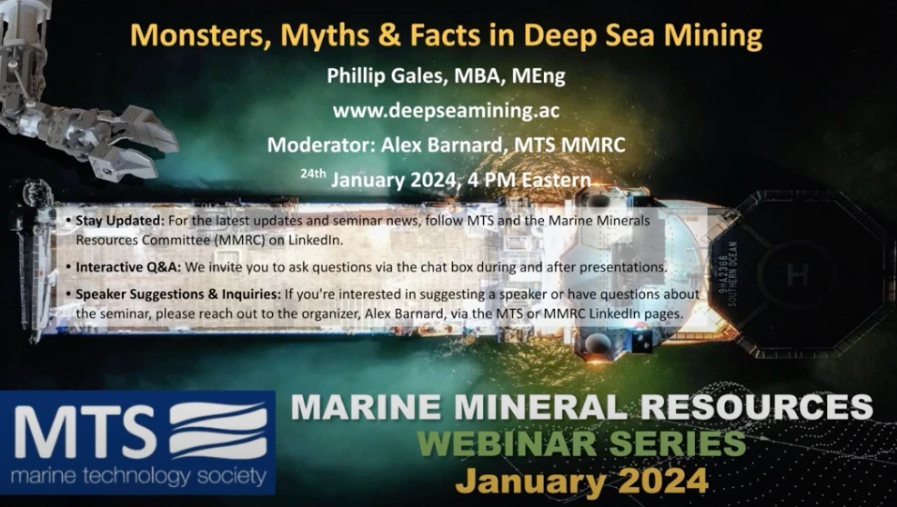 Marine Technology Society presentation on "Monsters, Myths and Facts about Deep-Sea Mining"
