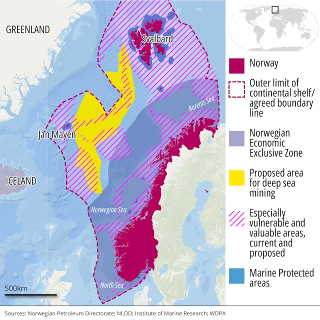 Map of proposed areas of deep-sea mining in the Norwegian EEZ