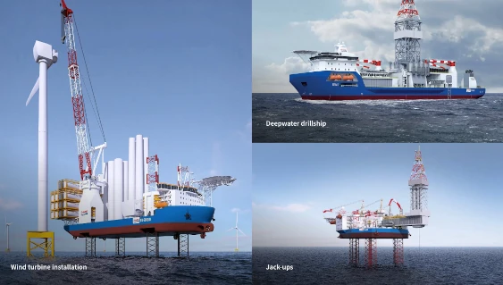 Image of deepwater drillships cold-stacked